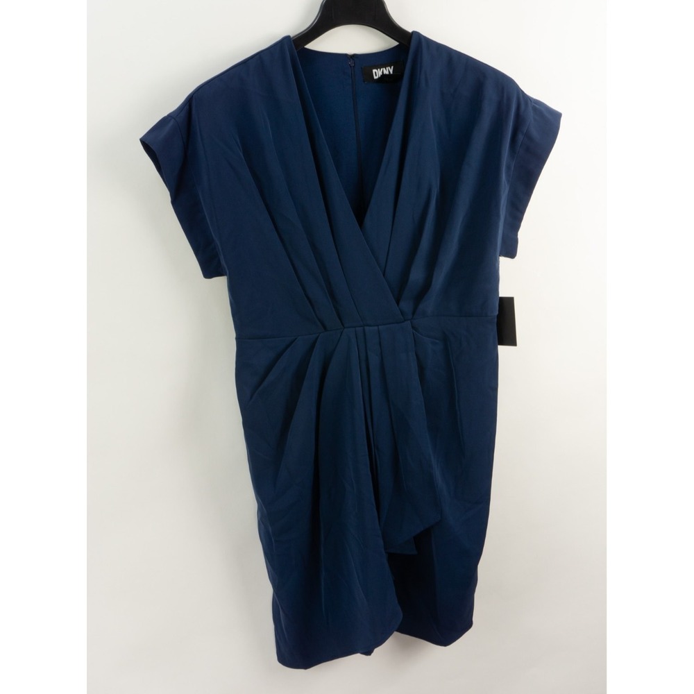 $134 DKNY Womens Size 12 Indigo Blue Twist-Front Dolman-Sleeve V-Neck Mini Dress